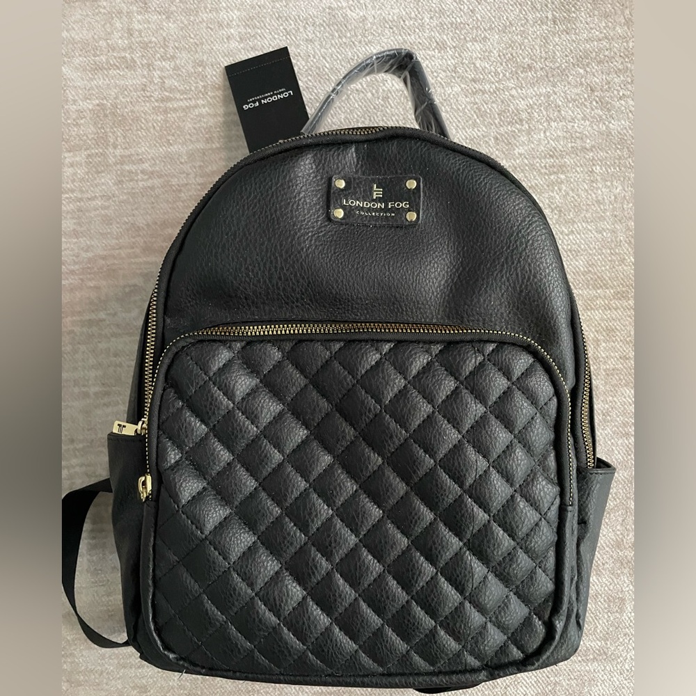 London Fog Quilted Black Backpack